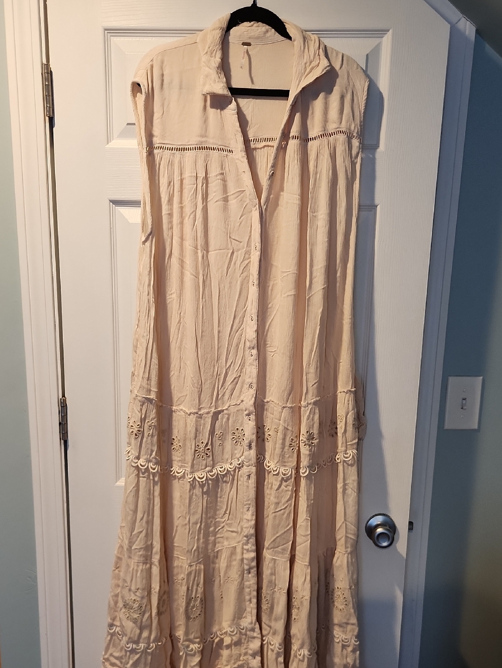 Free People Cream Button-Front Eyelet Maxi Dress